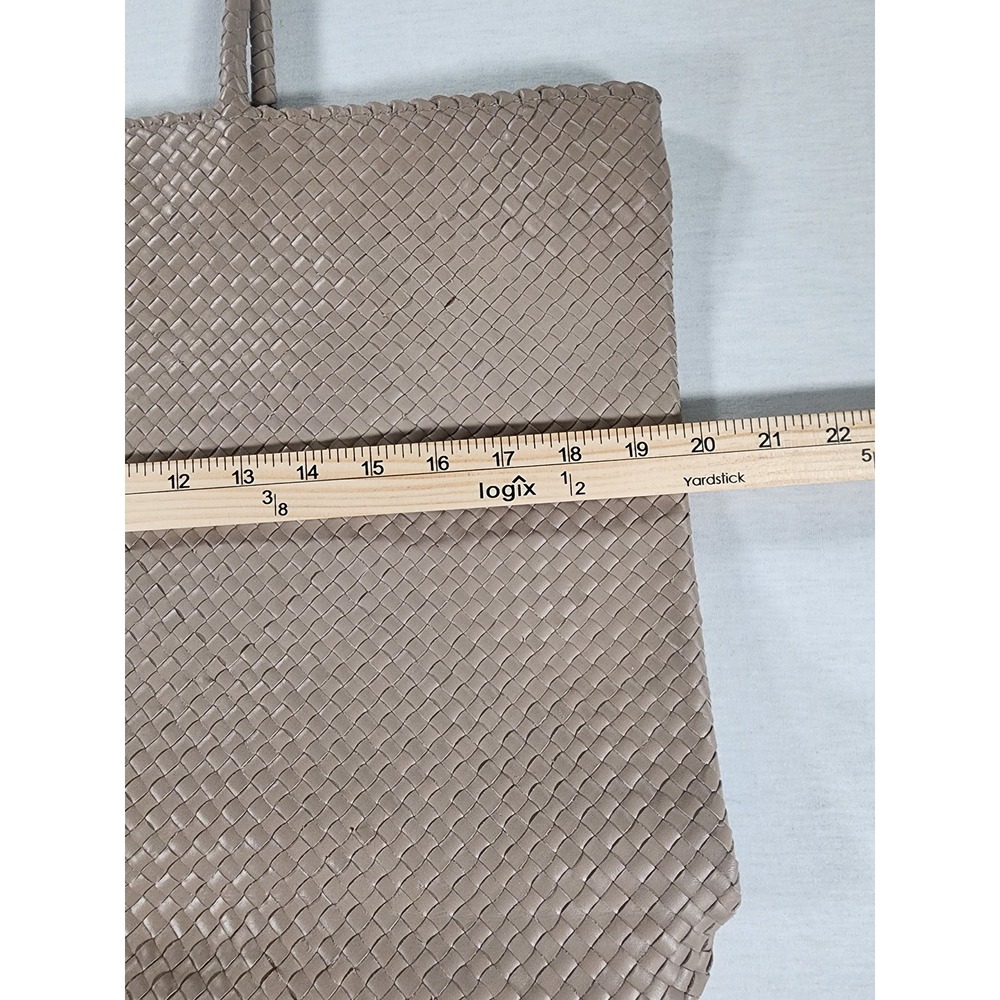 Quince Italian Leather Handwoven Tote Bag Womens Large Taupe Neutral Handbag - Picture 3 of 10